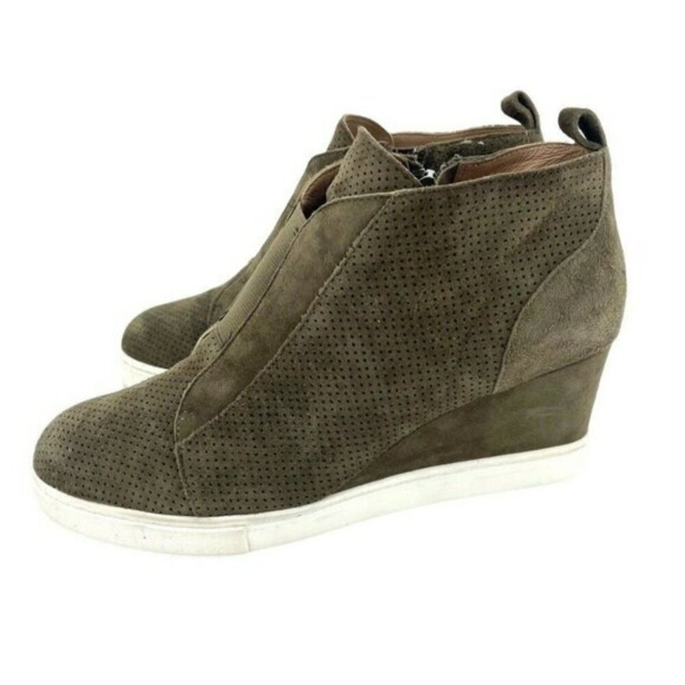 Linea Paolo Shoes Felicia Wedge Sneakers Perforated Suede Leather Shoe SZ 7